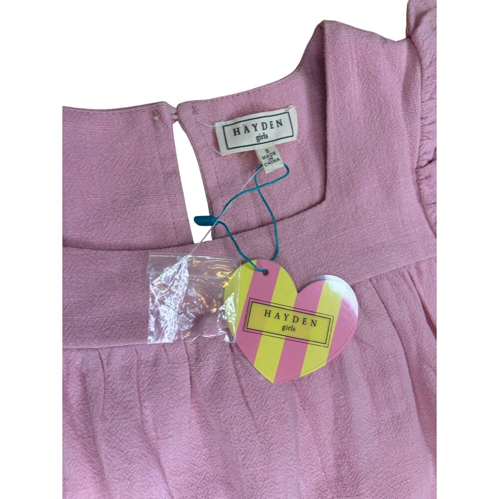 Hayden Girls NWT Pink Patch Pocket Square Ruffled Dress Size Small - Picture 2 of 7
